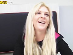 Attractive blonde Amy gets filmed in close up