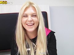 Attractive blonde Amy gets filmed in close up