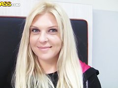Attractive blonde Amy gets filmed in close up