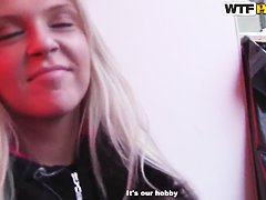 Attractive blonde Amy gets filmed in close up