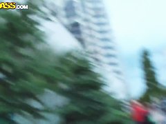 Babe Aurita with big tits gets naughty in public