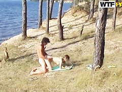 Voyeur spy camera caught teen Angelina fucking with her boyfriend's best friend on the beach