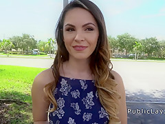 Hot brunette student bangs in public restroom