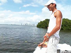 Young Amia Miley catches a huge male rod instead of fishing!