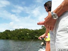 Young Amia Miley catches a huge male rod instead of fishing!