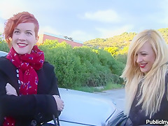 Natural titted Russian stripping in public