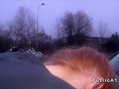 Redhead Czech student banged outdoor