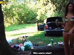Dirty babes Olympia,Roxi and Veronica enjoy in camping