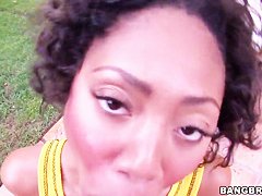 Shy Black Girl Evanni Solei Gives A POV Blowjob Outdoors