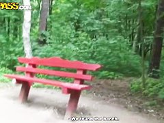 Russian cutie Masha sucks big cock right in the park