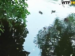 Russian cutie Masha sucks big cock right in the park