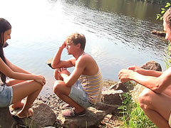 Autumn & Grace & Bianca & Olie & Savannah in outdoor orgy movie with hot student chicks