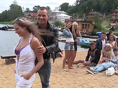 Autumn & Grace & Bianca & Olie & Savannah in outdoor orgy movie with hot student chicks