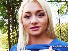 Blonde sucking dick and pounding in public pov