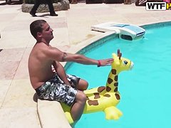 Bunch of chubby female asses swim in the pool