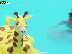 Bunch of chubby female asses swim in the pool