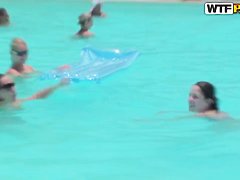 Bunch of chubby female asses swim in the pool