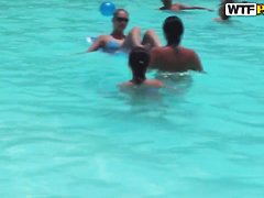Bunch of chubby female asses swim in the pool