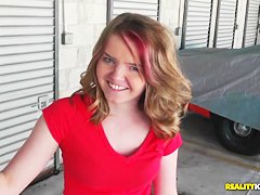 Teen cutie sucking a cock for money in the garage