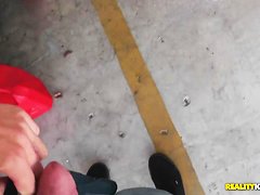 Teen cutie sucking a cock for money in the garage