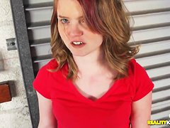 Teen cutie sucking a cock for money in the garage