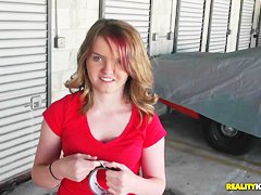 Teen cutie sucking a cock for money in the garage
