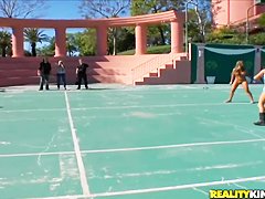 Some crazy and hot bitches getting naked and naughty outdoors
