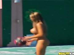 Some crazy and hot bitches getting naked and naughty outdoors