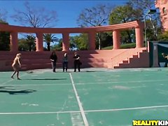 Some crazy and hot bitches getting naked and naughty outdoors