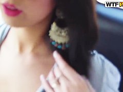 Busty brunette chick Ella sucking and fucking a cock in a car