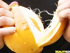 Chubby Ellie May blonde sucks handsome Jmac outdoor