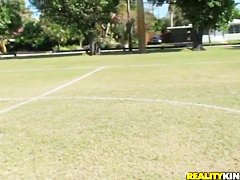 Molly Cavalli and Tiffany Tyler play football