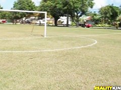 Molly Cavalli and Tiffany Tyler play football