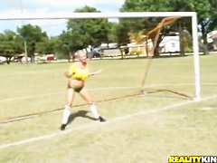 Molly Cavalli and Tiffany Tyler play football