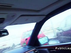 Hairy amateur bangs in car in public