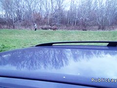 Hairy amateur bangs in car in public