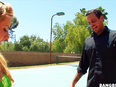 Pale blonde babe Lexi Belle has fun with her boy