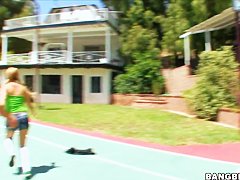 Pale blonde babe Lexi Belle has fun with her boy