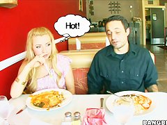 Pale blonde babe Lexi Belle has fun with her boy