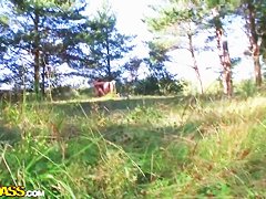 Cute teen Dulsineya enjoys lesbian sex outdoors