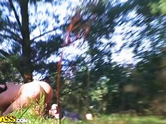 Cute teen Dulsineya enjoys lesbian sex outdoors