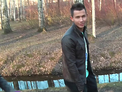 Ally in outdoor sex vid showing a sloppy blowjob