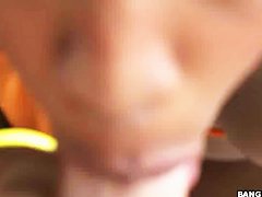 Sexy black babe Desiree in desires sucking dick outdoors