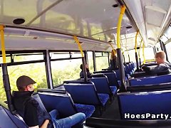 Two sexy amateur partying in the bus while moving