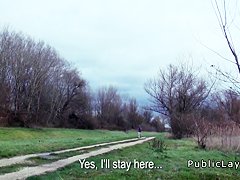Amateur Euro babe licks ass and sucks cock in public