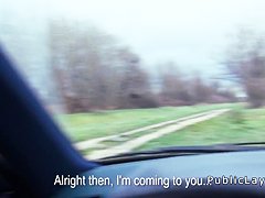 Amateur Euro babe licks ass and sucks cock in public