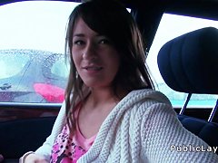 Amateur Euro babe licks ass and sucks cock in public