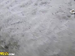 Pretty young Nesty does blowjob in public