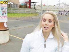 Pretty young Nesty does blowjob in public