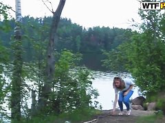 Young blonde babe Megan gets nasty outdoor in pov